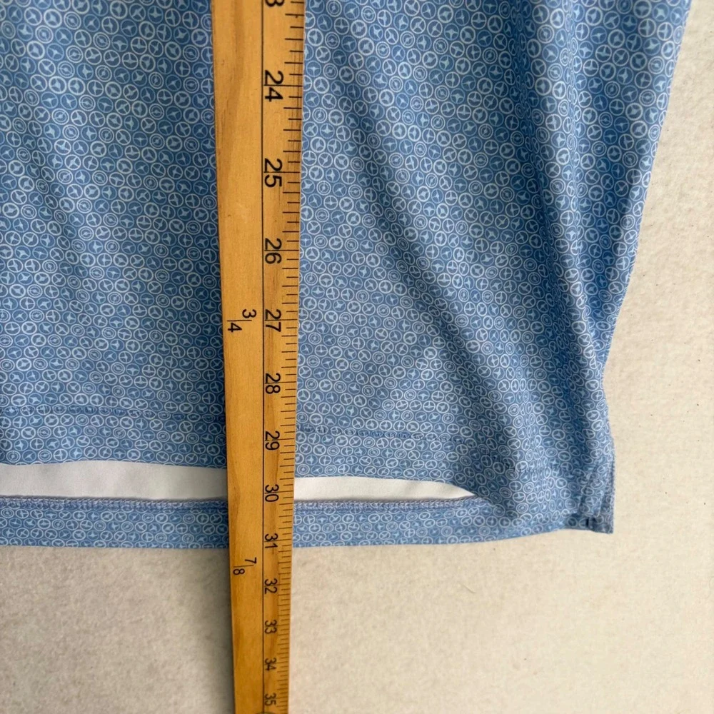 Peter Millar Avenue Performance Jersey Polo Shirt Mens XL Blue Wheel Print Golf
